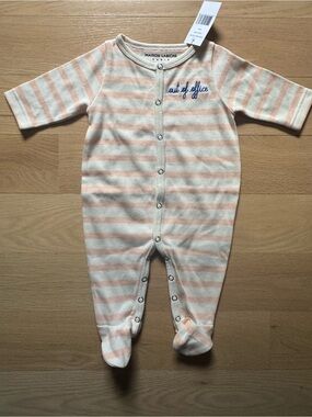 Maison Labiche Pink & Cream Striped Footed One-Piece for Babies